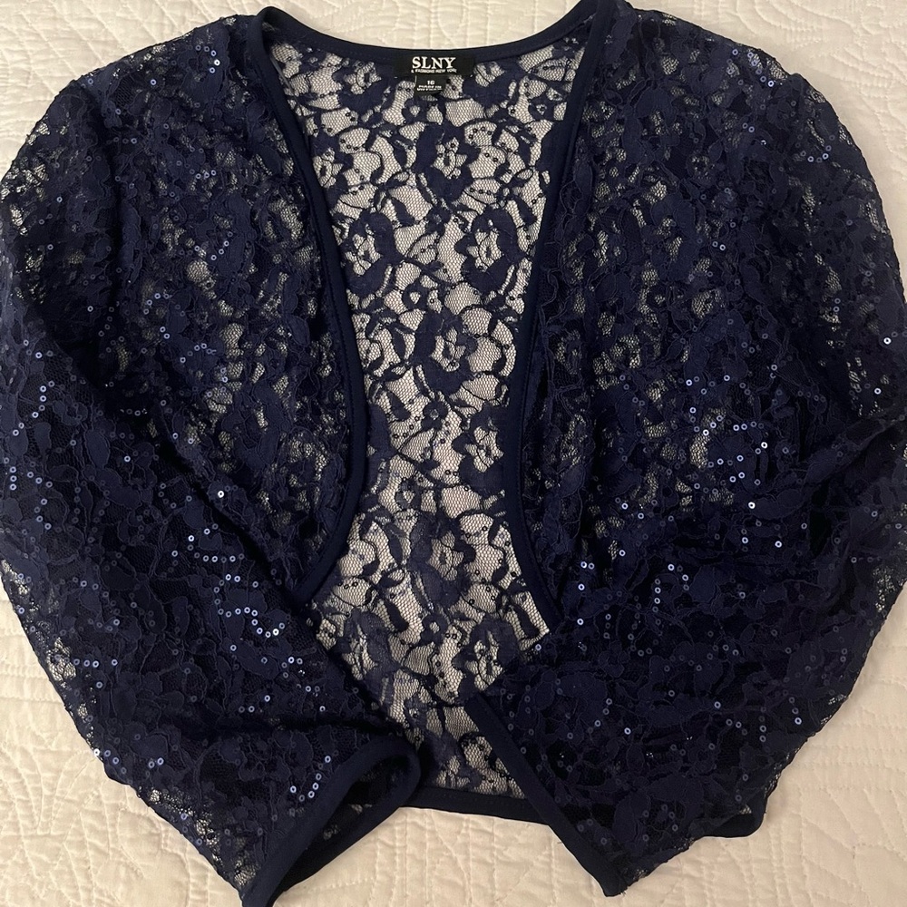 SLNY Midnight Blue Sequin Lace Cardigan -Pre Owned, Never Worn